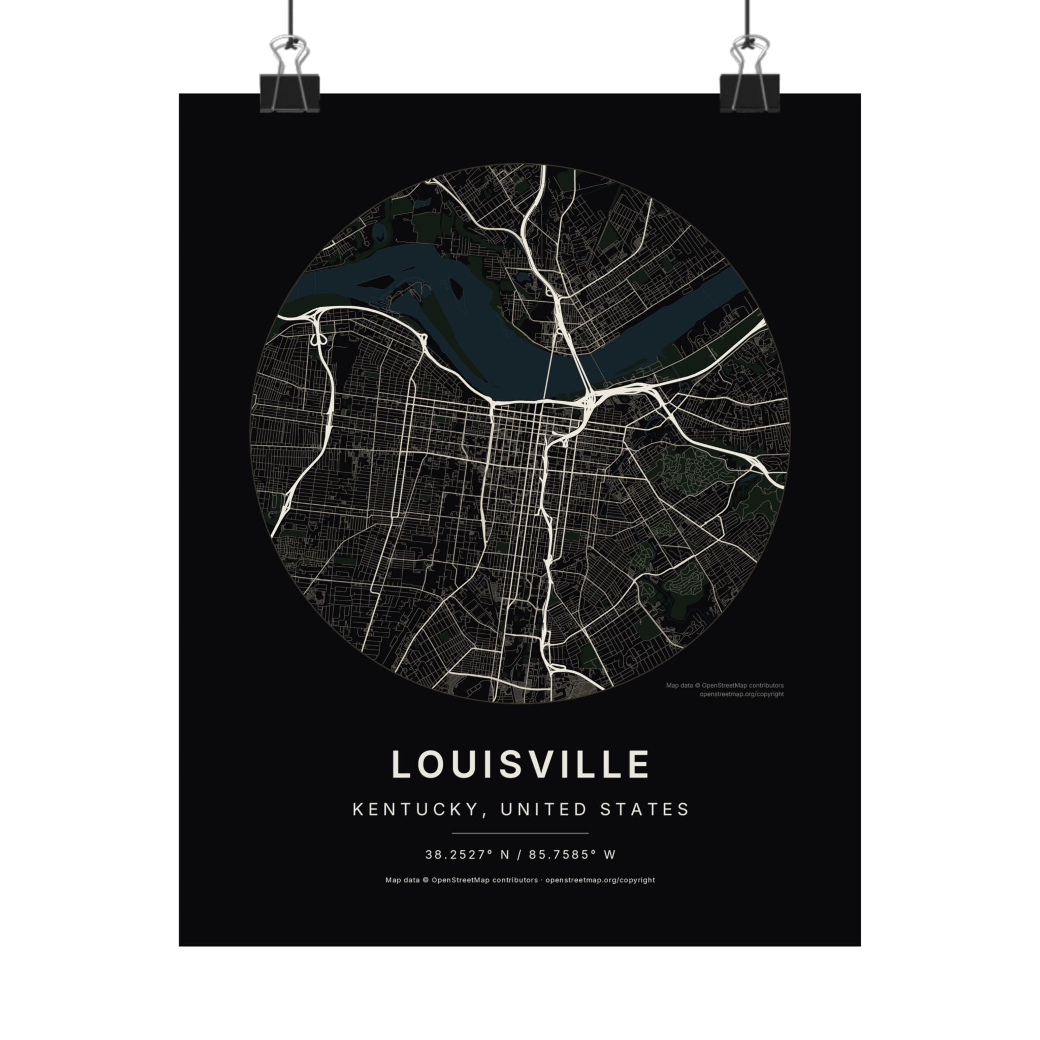 Louisville, Kentucky City Map Print — Noir Black Street Map Wall Art