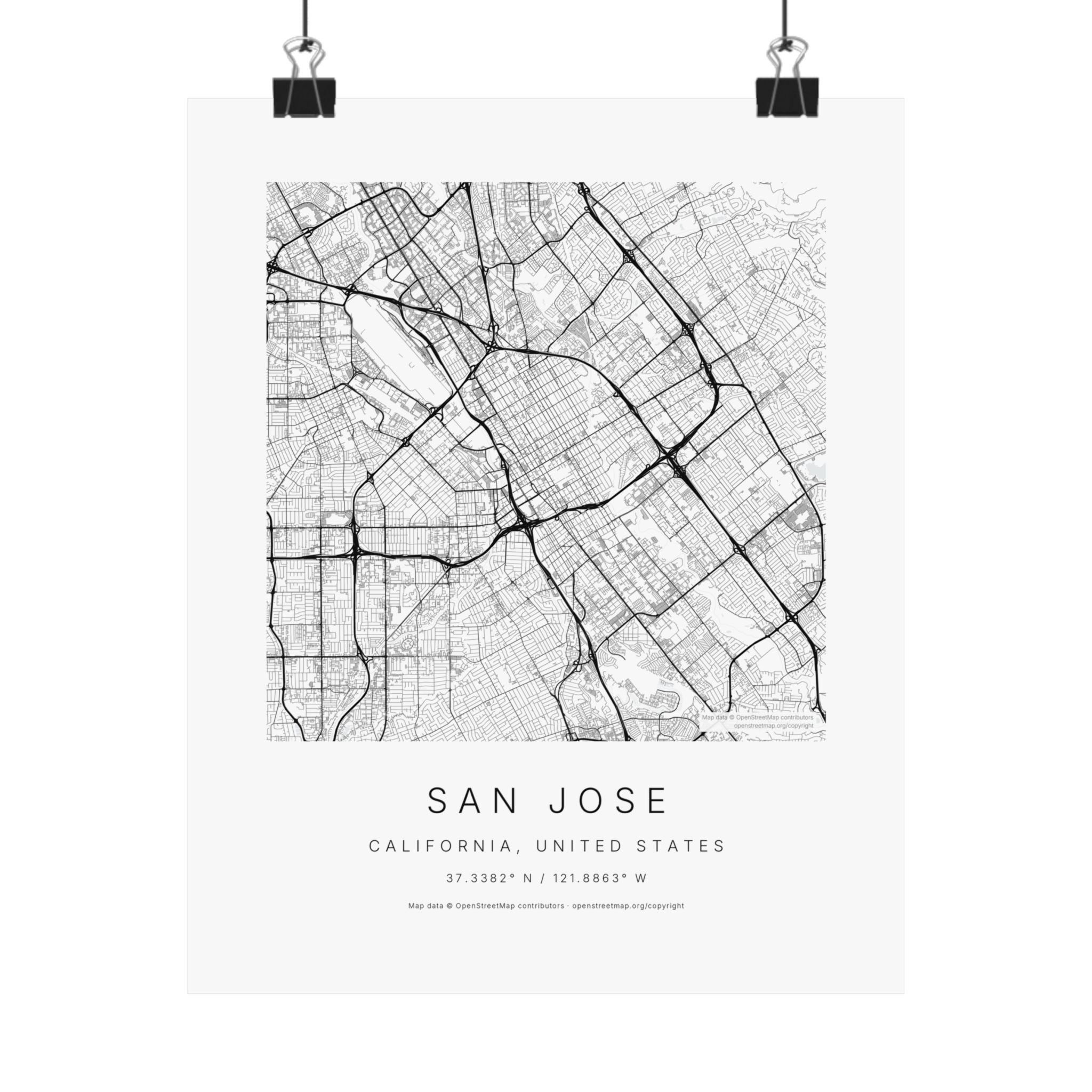 San Jose, California City Map Print — Minimalist Street Map Wall Art