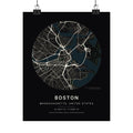 Boston, Massachusetts City Map Print — Noir Black Street Map Wall Art