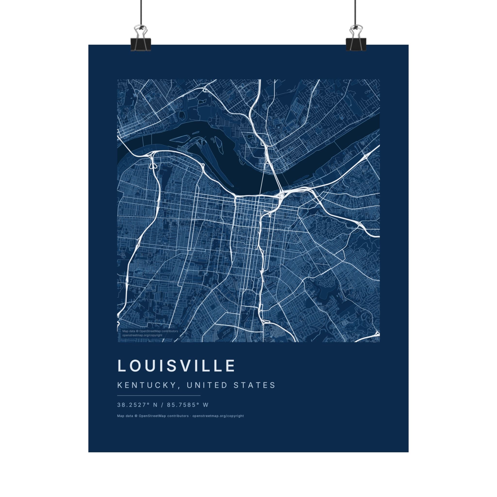 Louisville, Kentucky City Map Print — Blueprint Navy Street Map Wall Art