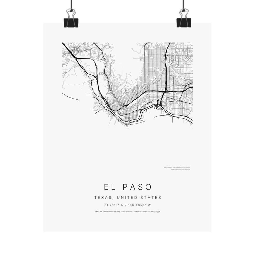 El Paso, Texas City Map Print — Minimalist Street Map Wall Art