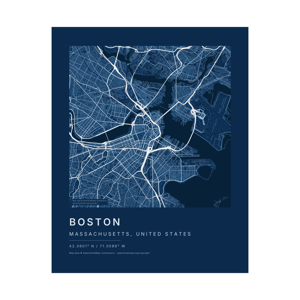 Boston, Massachusetts City Map Print — Blueprint Navy Street Map Wall Art