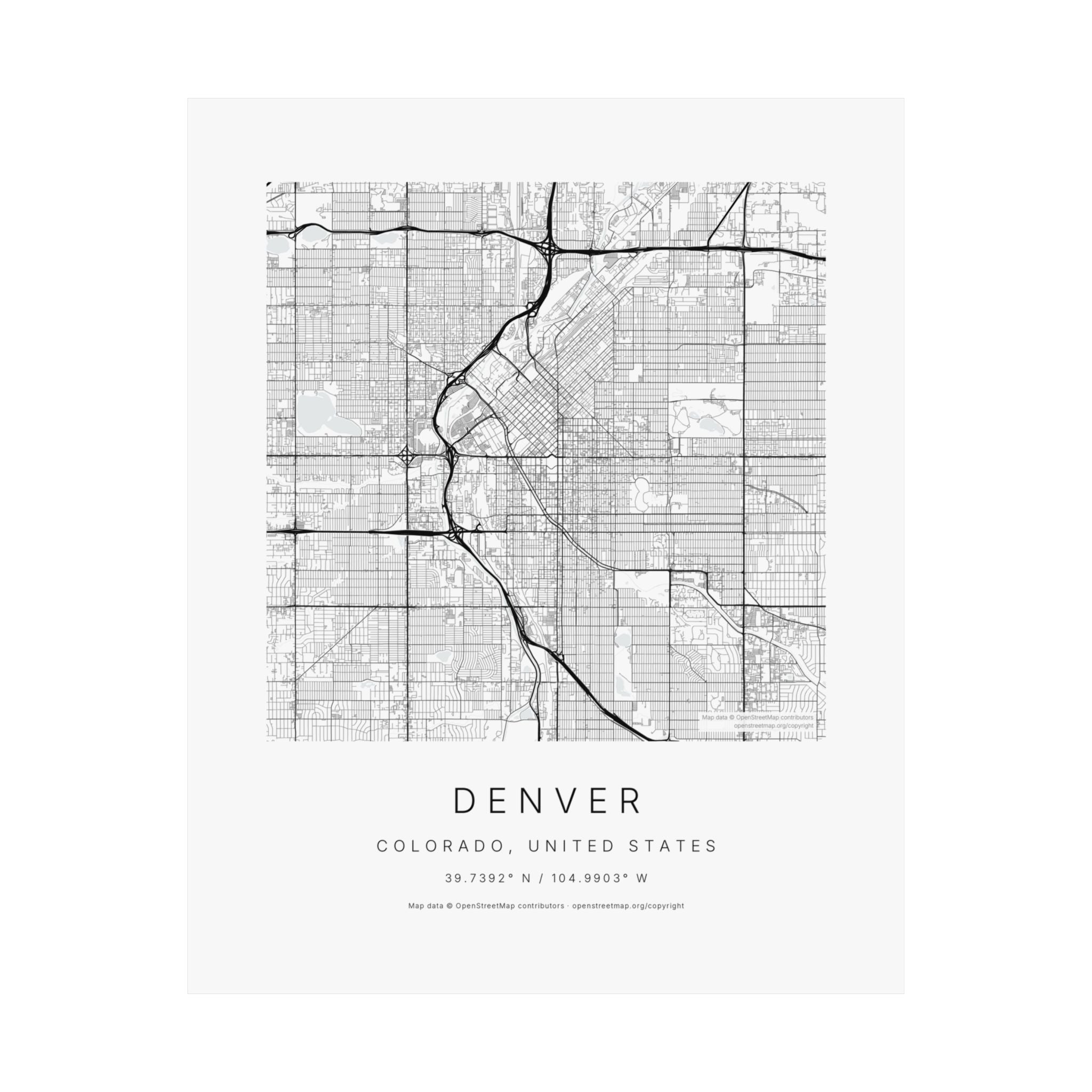 Denver, Colorado City Map Print — Minimalist Street Map Wall Art