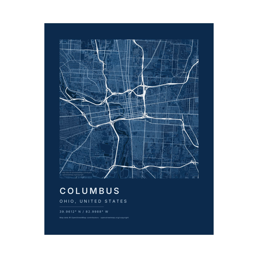 Columbus, Ohio City Map Print — Blueprint Navy Street Map Wall Art