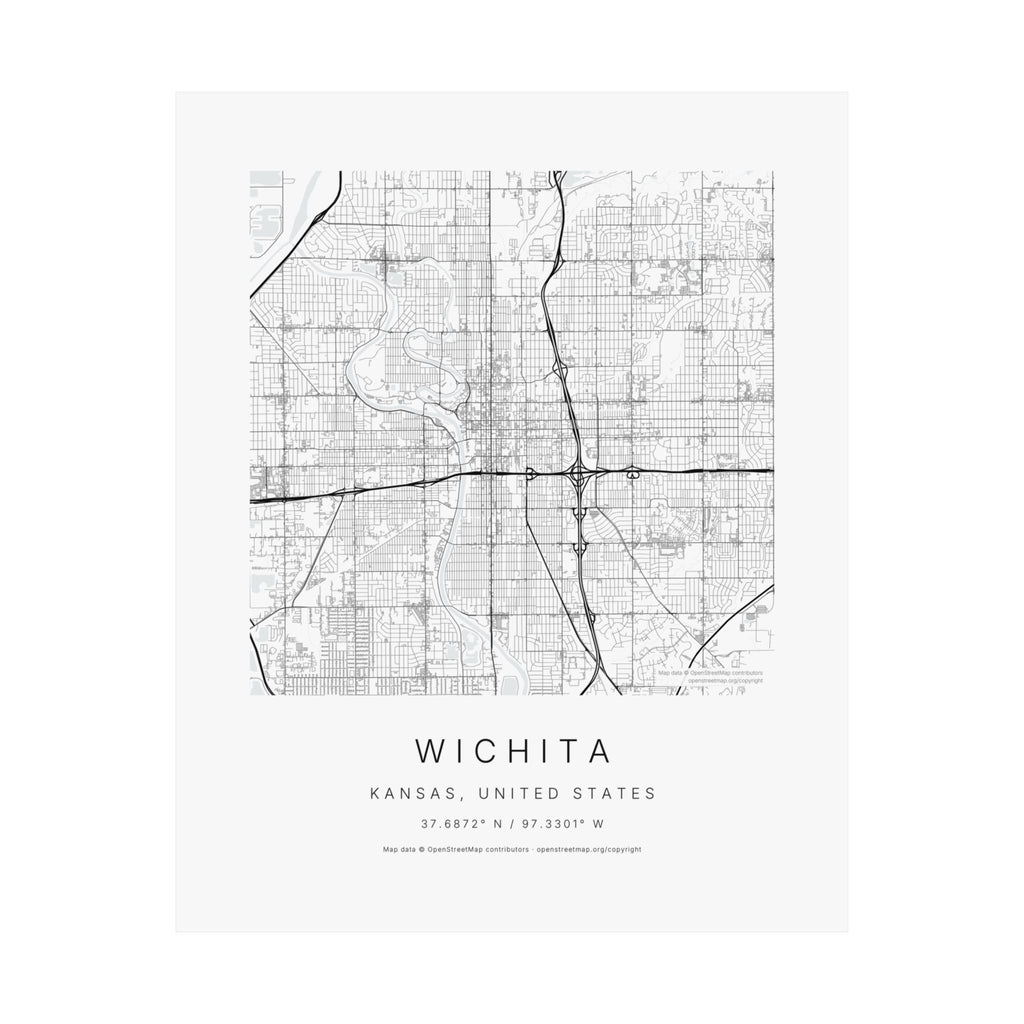 Wichita, Kansas City Map Print — Minimalist Street Map Wall Art