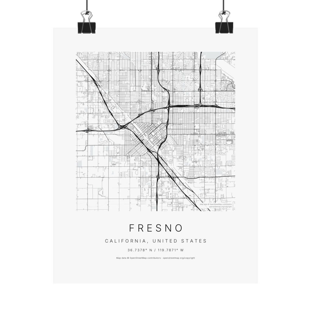 Fresno, California City Map Print — Minimalist Street Map Wall Art