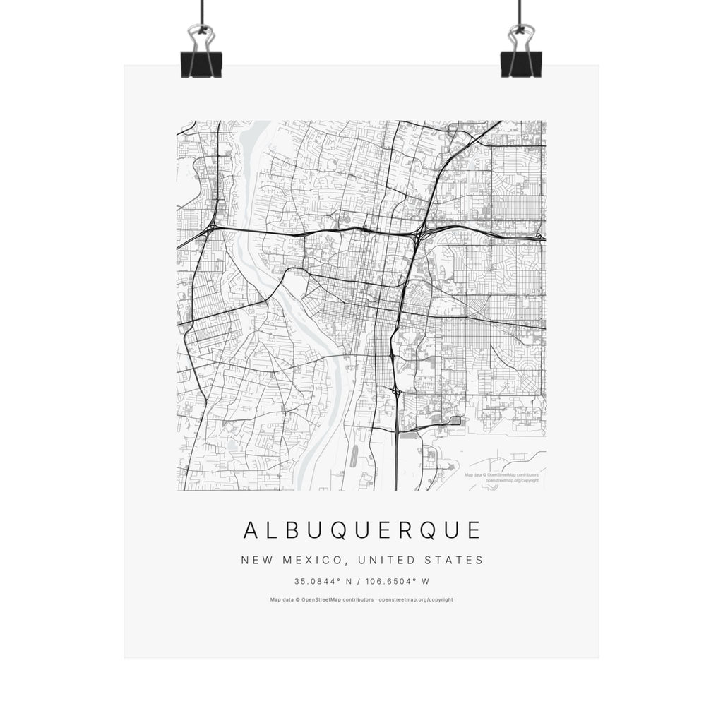 Albuquerque, New Mexico City Map Print — Minimalist Street Map Wall Art