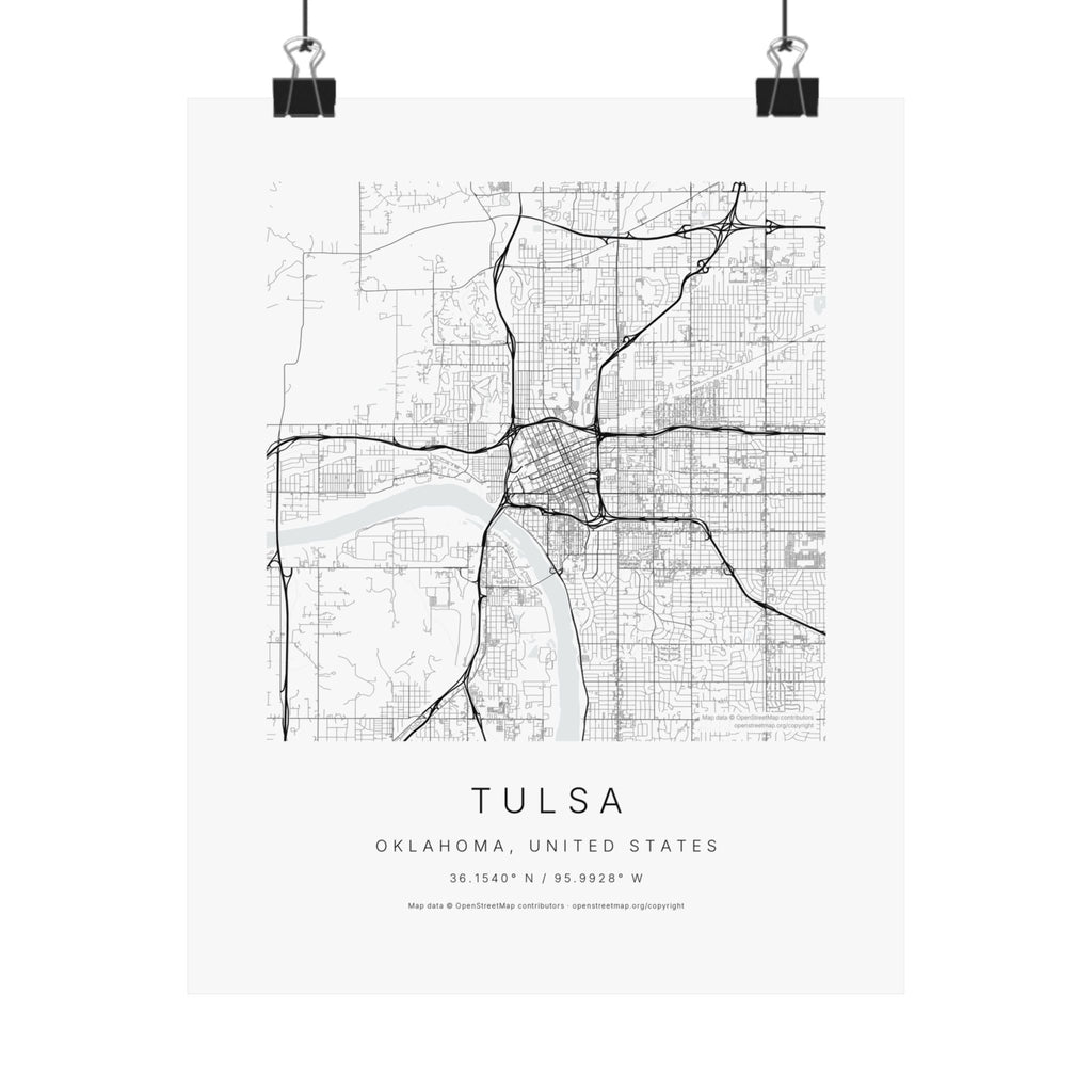 Tulsa, Oklahoma City Map Print — Minimalist Street Map Wall Art