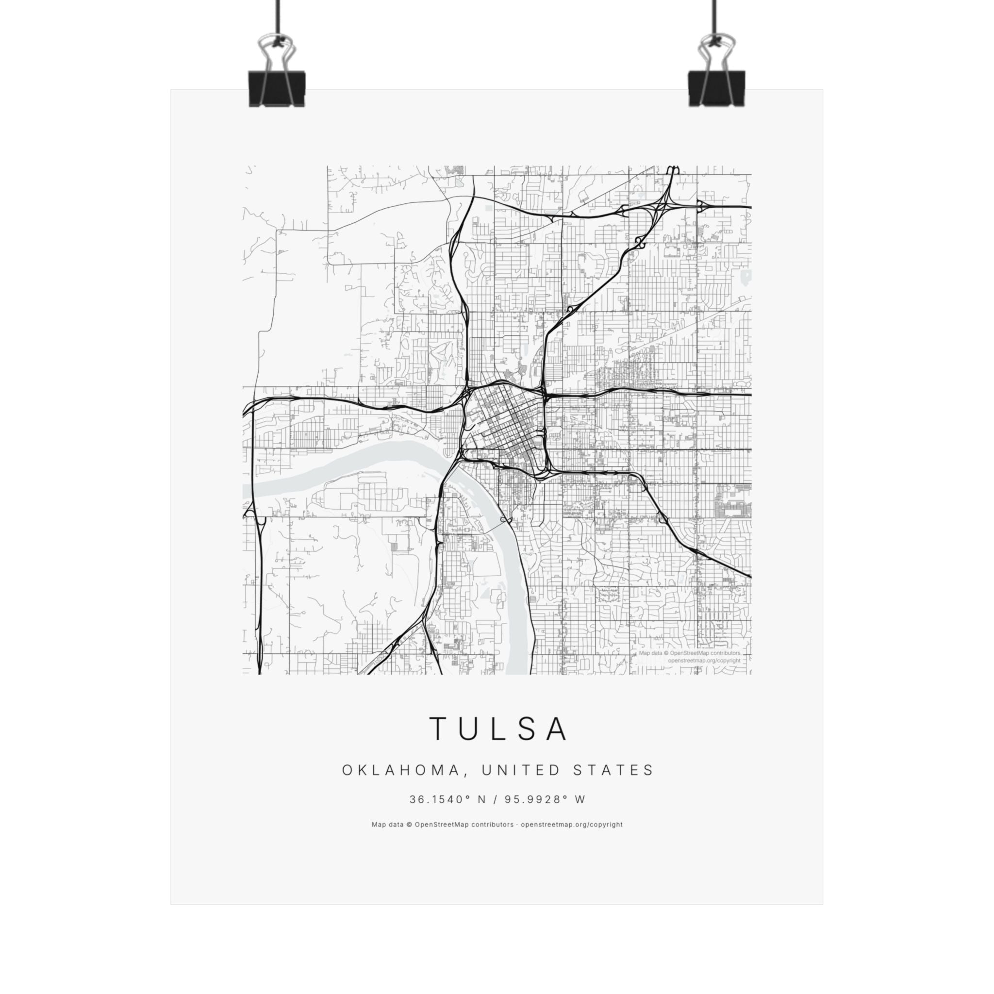 Tulsa, Oklahoma City Map Print — Minimalist Street Map Wall Art