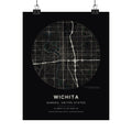 Wichita, Kansas City Map Print — Noir Black Street Map Wall Art