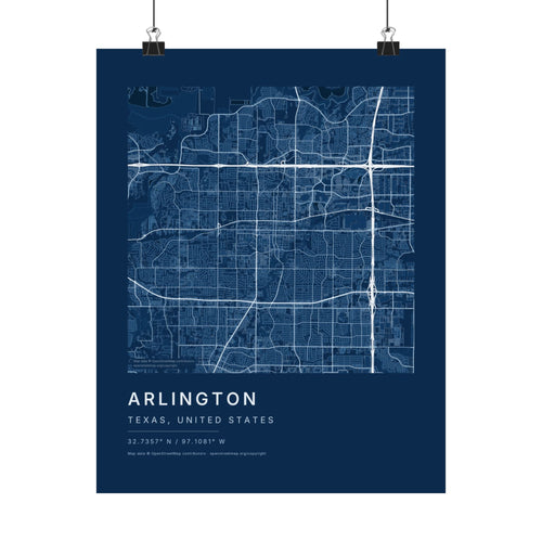 Arlington, Texas City Map Print — Blueprint Navy Street Map Wall Art