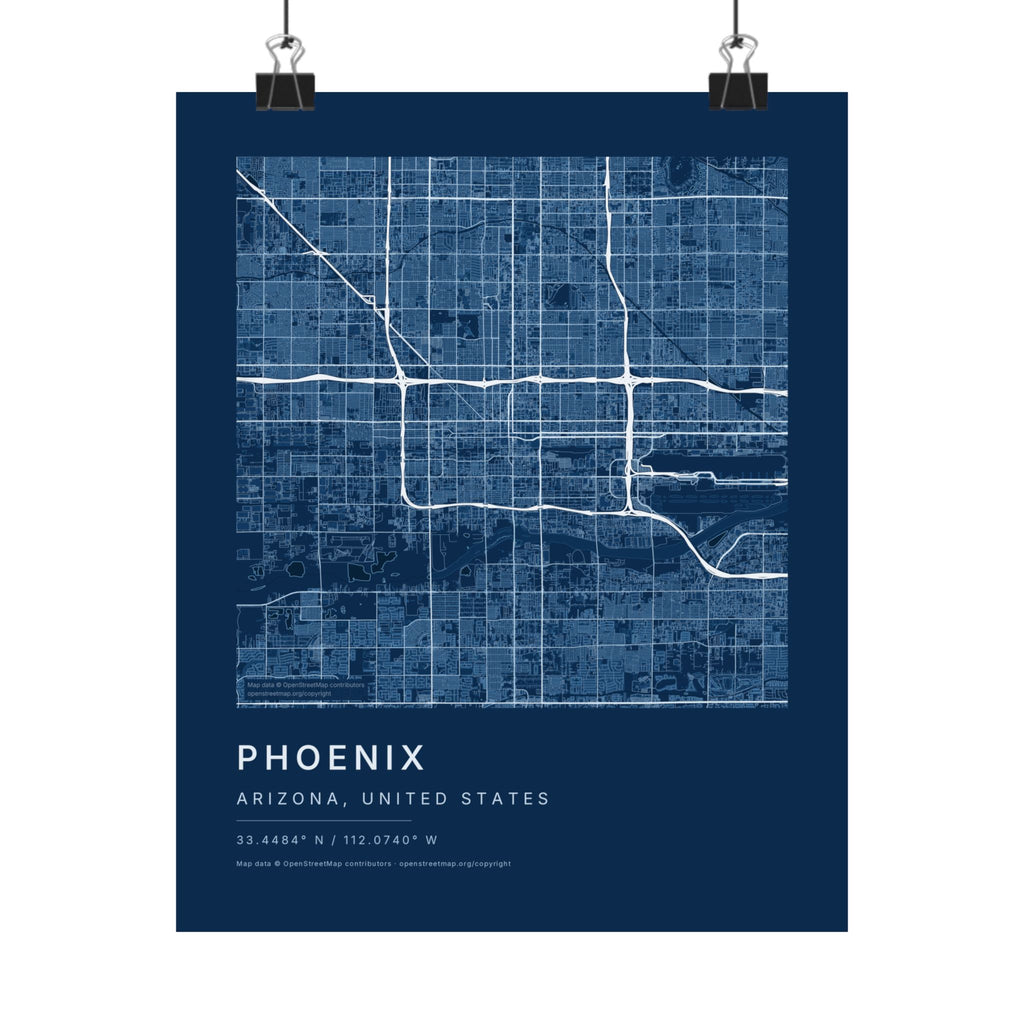 Phoenix, Arizona City Map Print — Blueprint Navy Street Map Wall Art