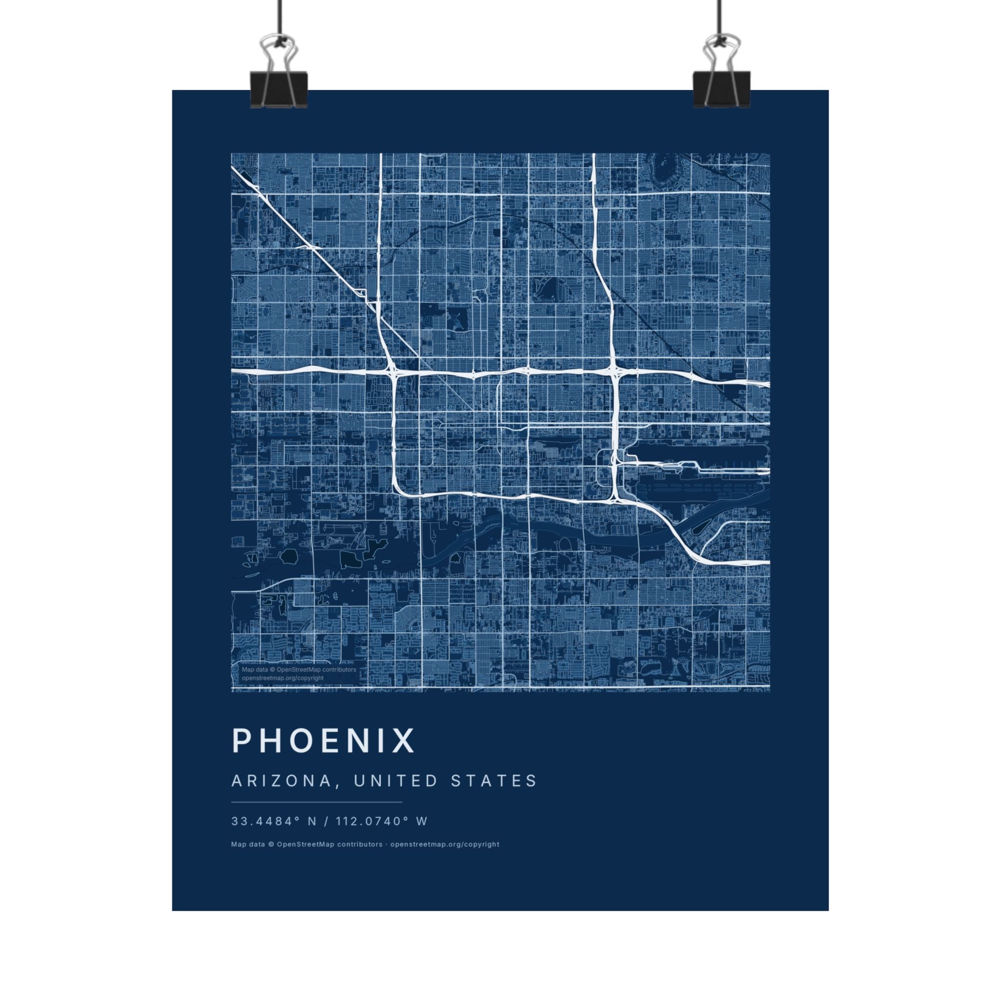 Phoenix, Arizona City Map Print — Blueprint Navy Street Map Wall Art