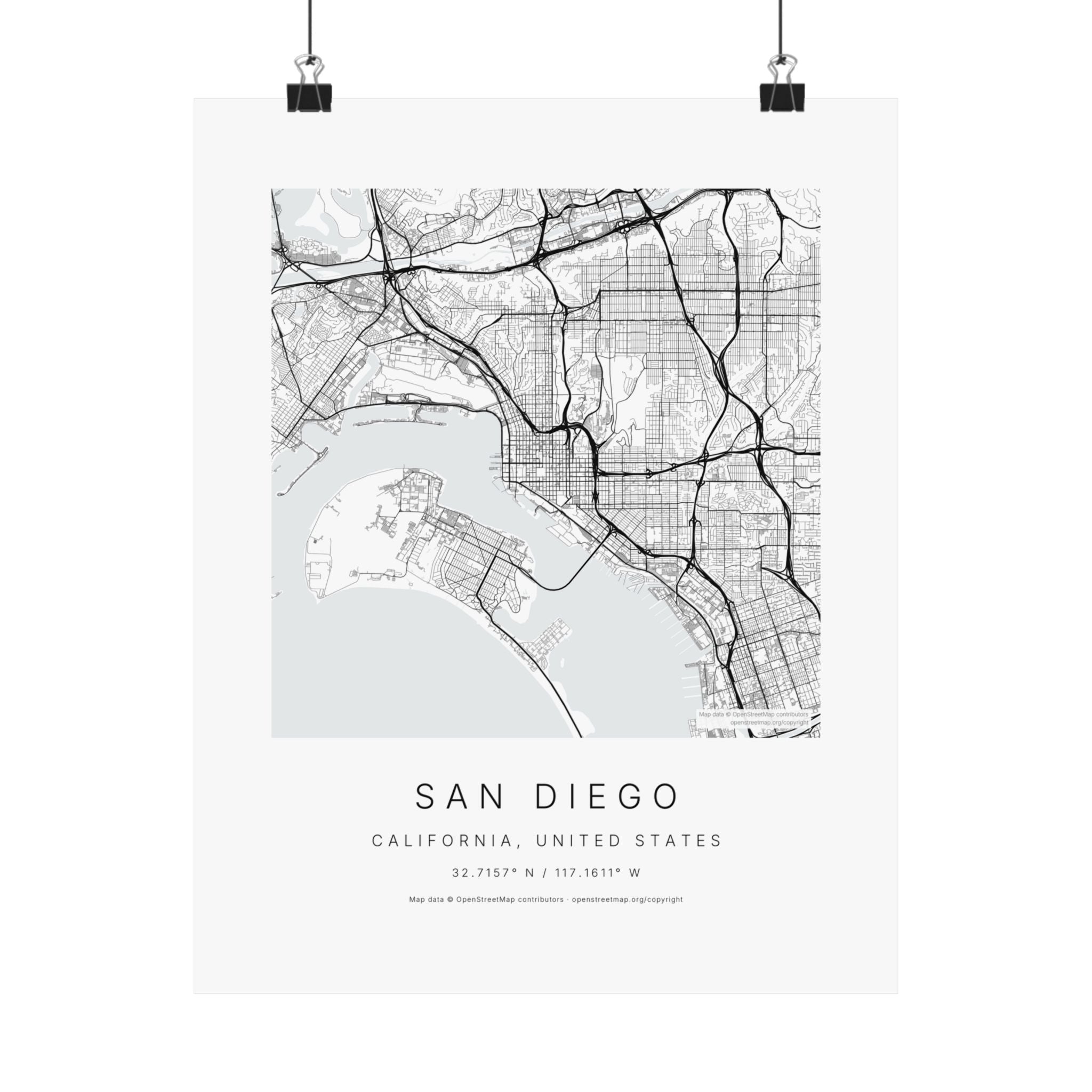 San Diego, California City Map Print — Minimalist Street Map Wall Art