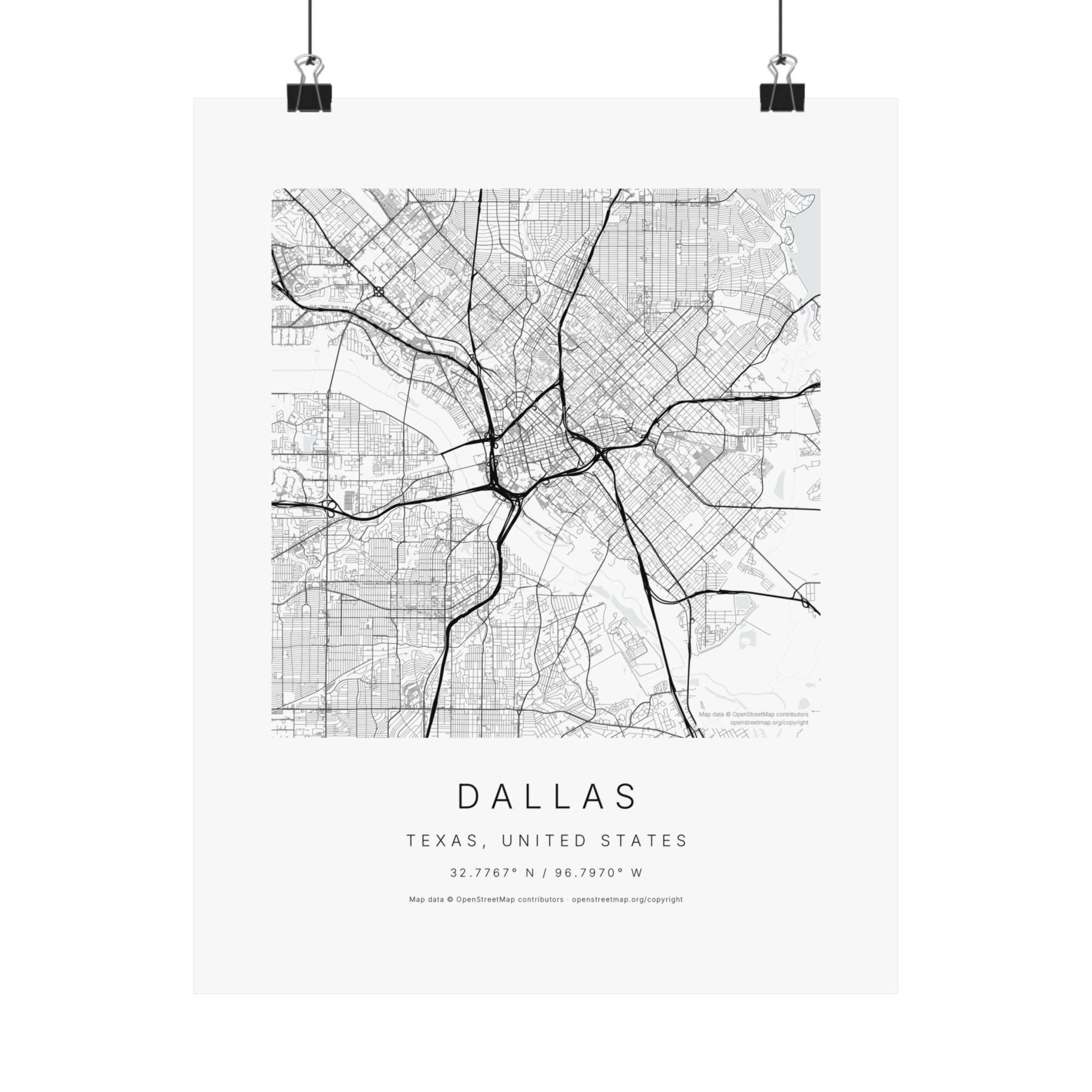 Dallas, Texas City Map Print — Minimalist Street Map Wall Art