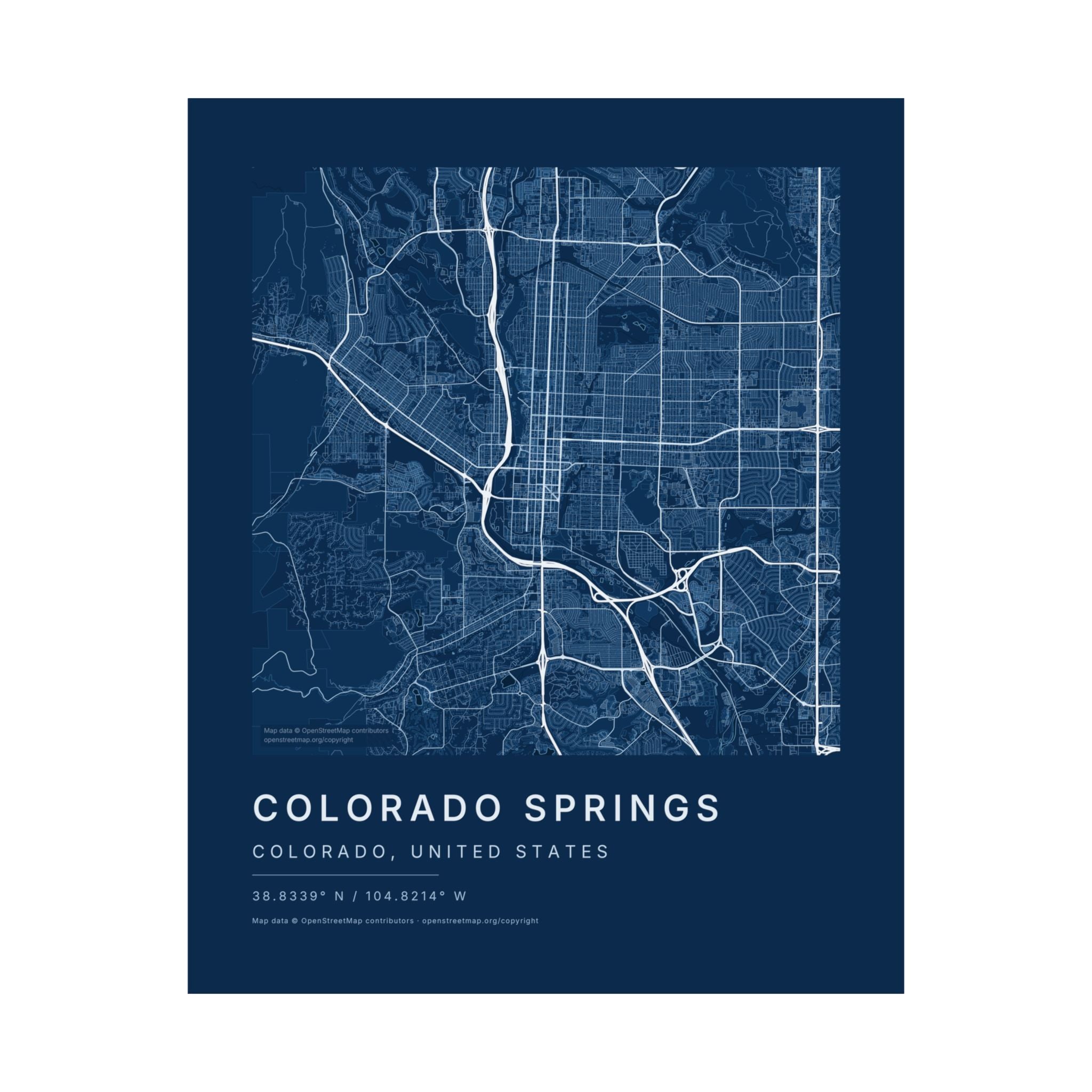 Colorado Springs, Colorado City Map Print — Blueprint Navy Street Map Wall Art
