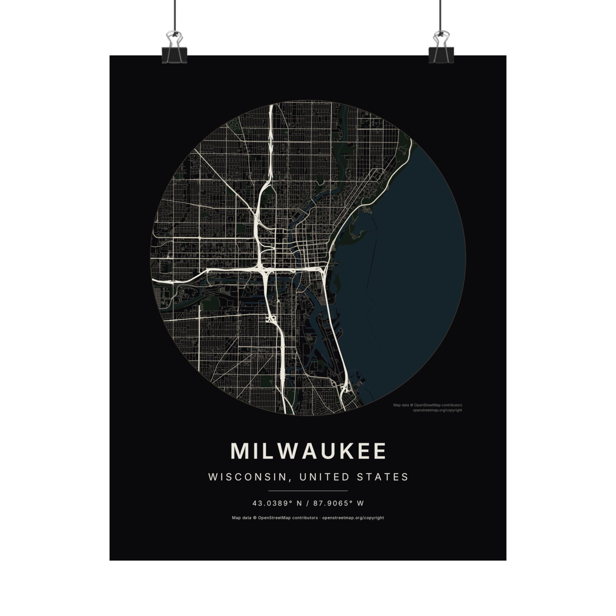Milwaukee, Wisconsin City Map Print — Noir Black Street Map Wall Art