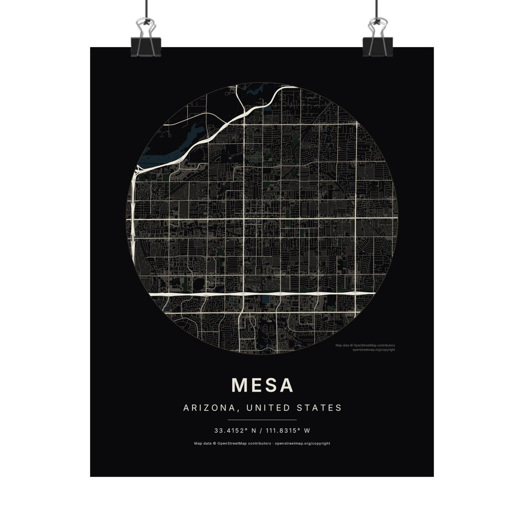 Mesa, Arizona City Map Print — Noir Black Street Map Wall Art