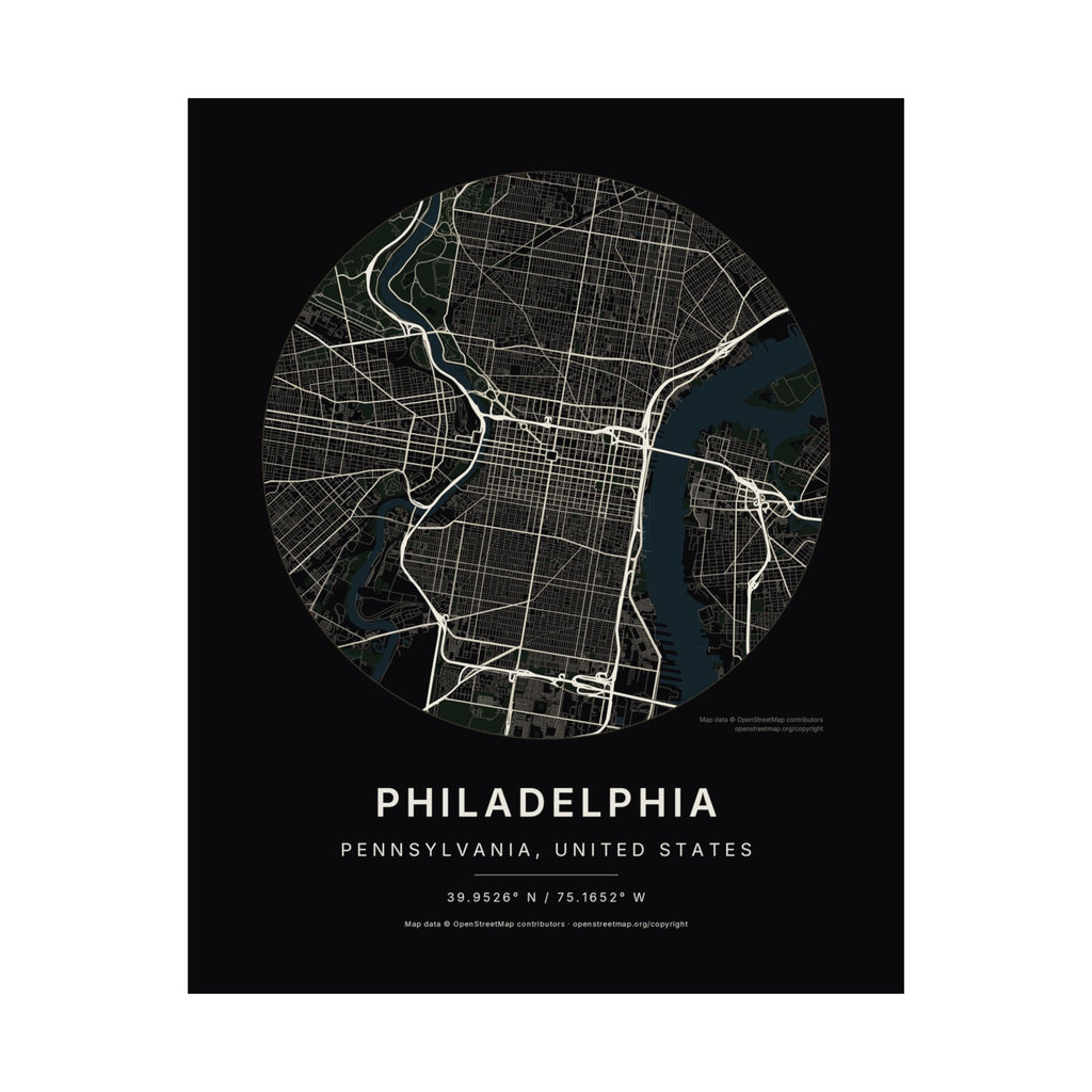 Philadelphia, Pennsylvania City Map Print — Noir Black Street Map Wall Art