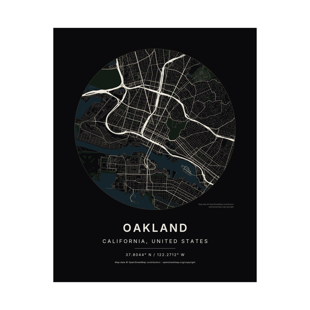 Oakland, California City Map Print — Noir Black Street Map Wall Art