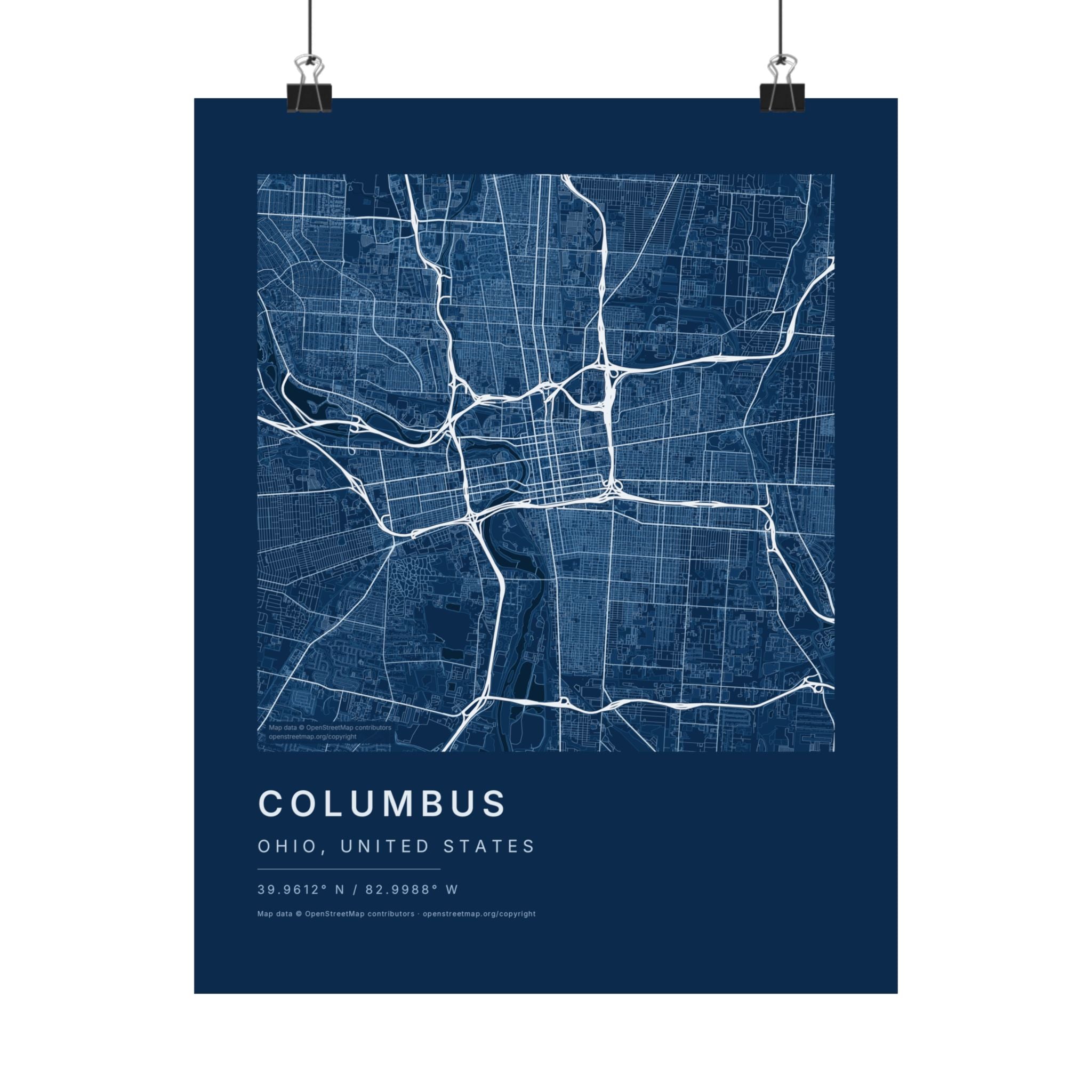 Columbus, Ohio City Map Print — Blueprint Navy Street Map Wall Art