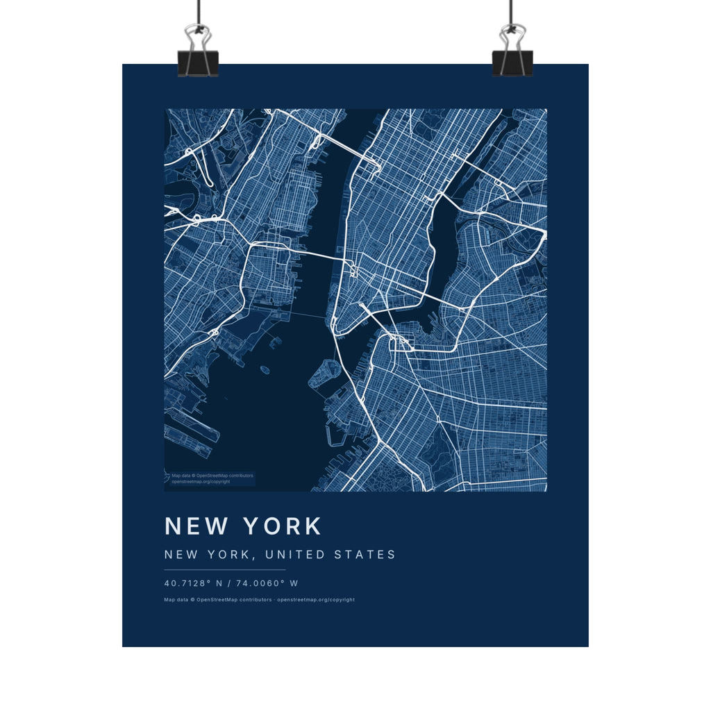 New York, New York City Map Print — Blueprint Navy Street Map Wall Art