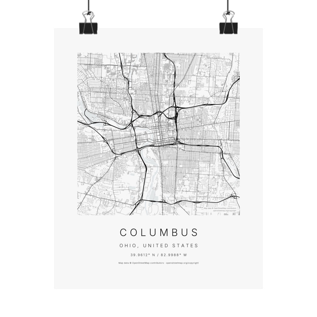 Columbus, Ohio City Map Print — Minimalist Street Map Wall Art