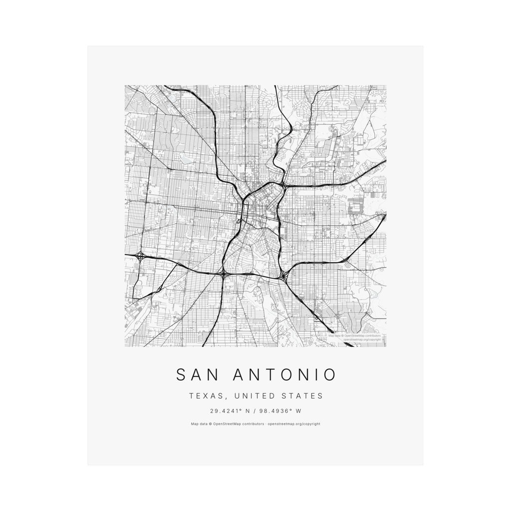 San Antonio, Texas City Map Print — Minimalist Street Map Wall Art