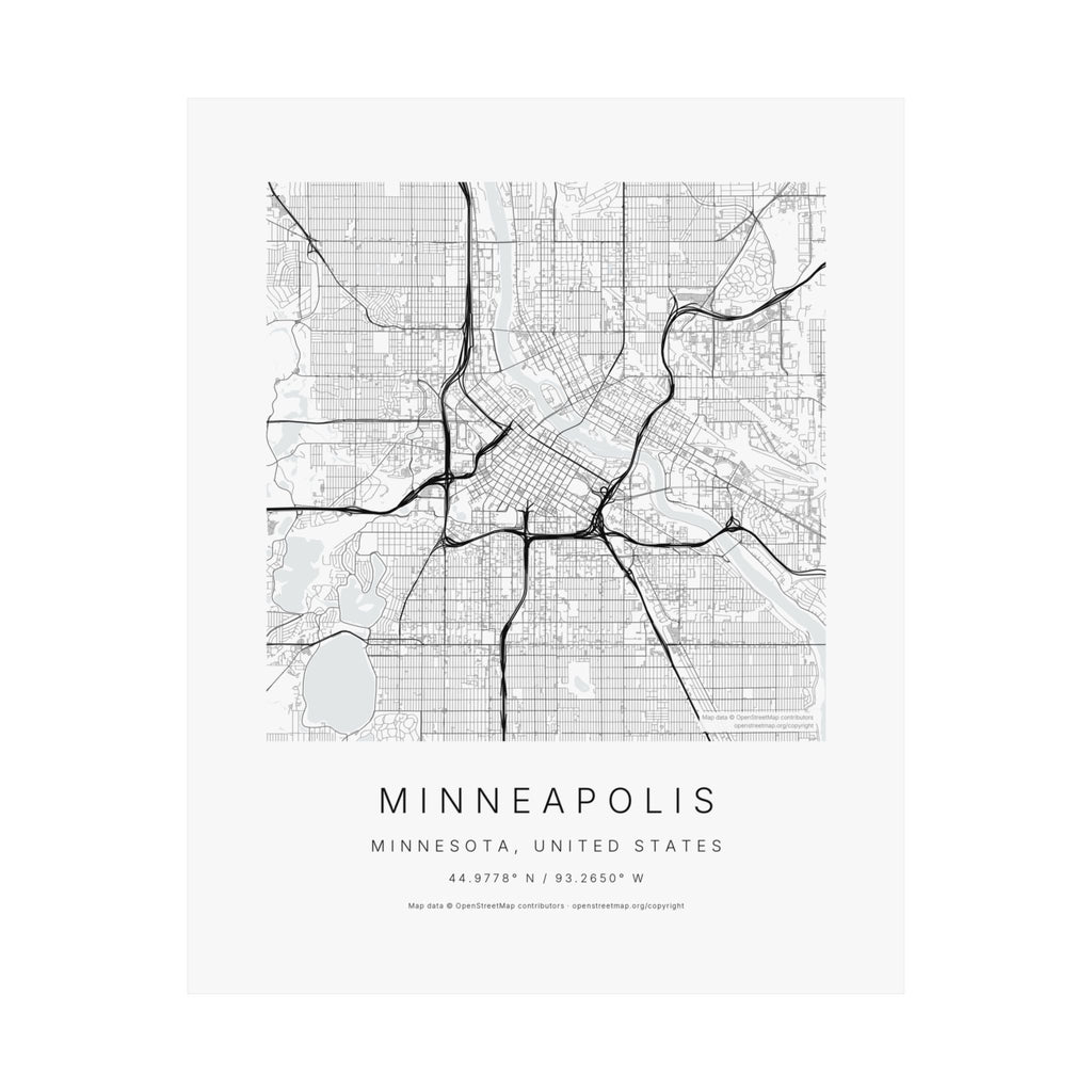 Minneapolis, Minnesota City Map Print — Minimalist Street Map Wall Art