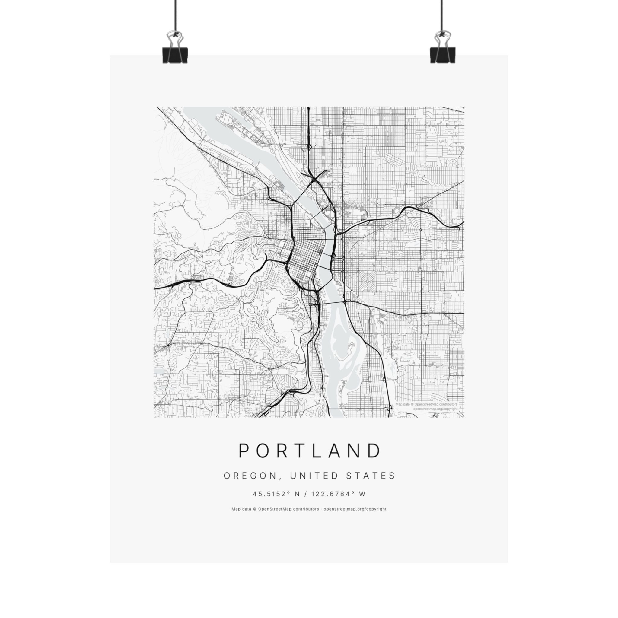 Portland, Oregon City Map Print — Minimalist Street Map Wall Art