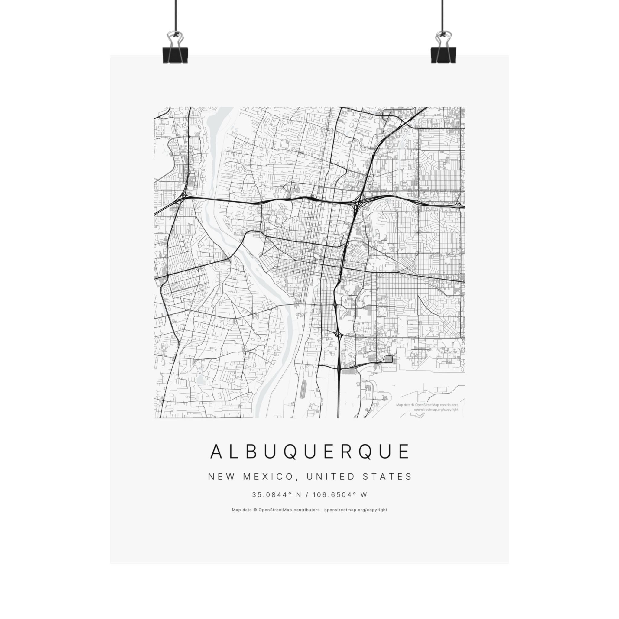 Albuquerque, New Mexico City Map Print — Minimalist Street Map Wall Art