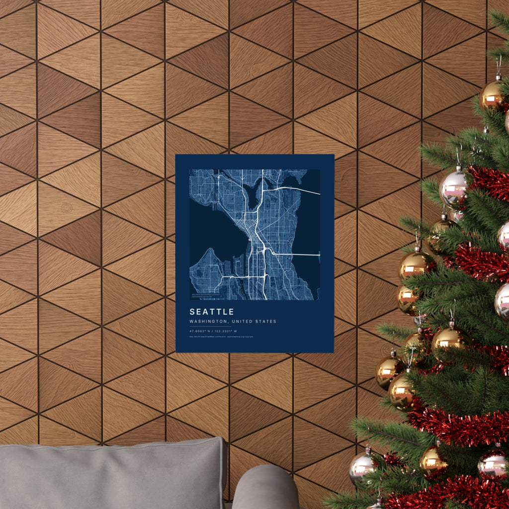 Seattle, Washington City Map Print — Blueprint Navy Street Map Wall Art