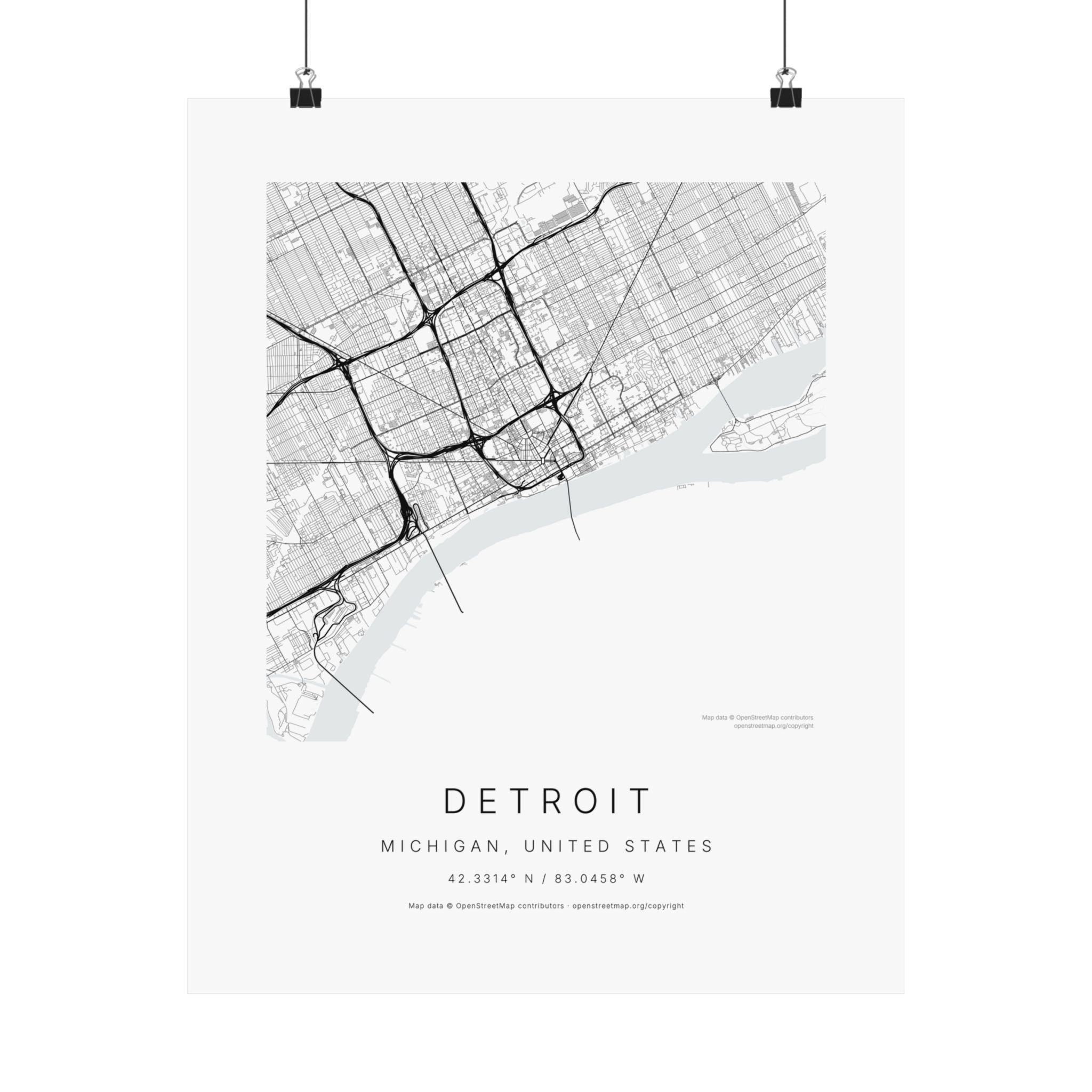 Detroit, Michigan City Map Print — Minimalist Street Map Wall Art