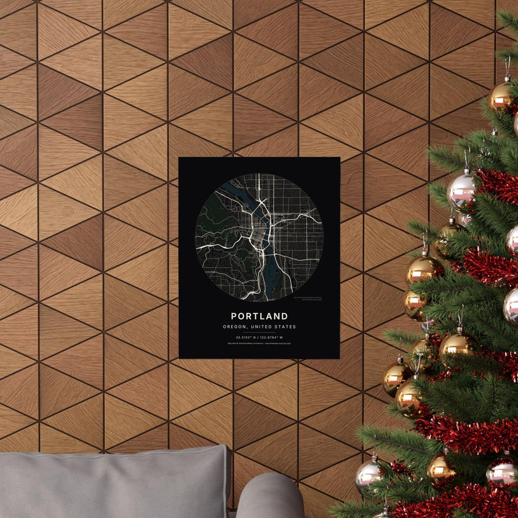 Portland, Oregon City Map Print — Noir Black Street Map Wall Art