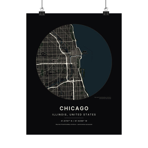 Chicago, Illinois City Map Print — Noir Black Street Map Wall Art