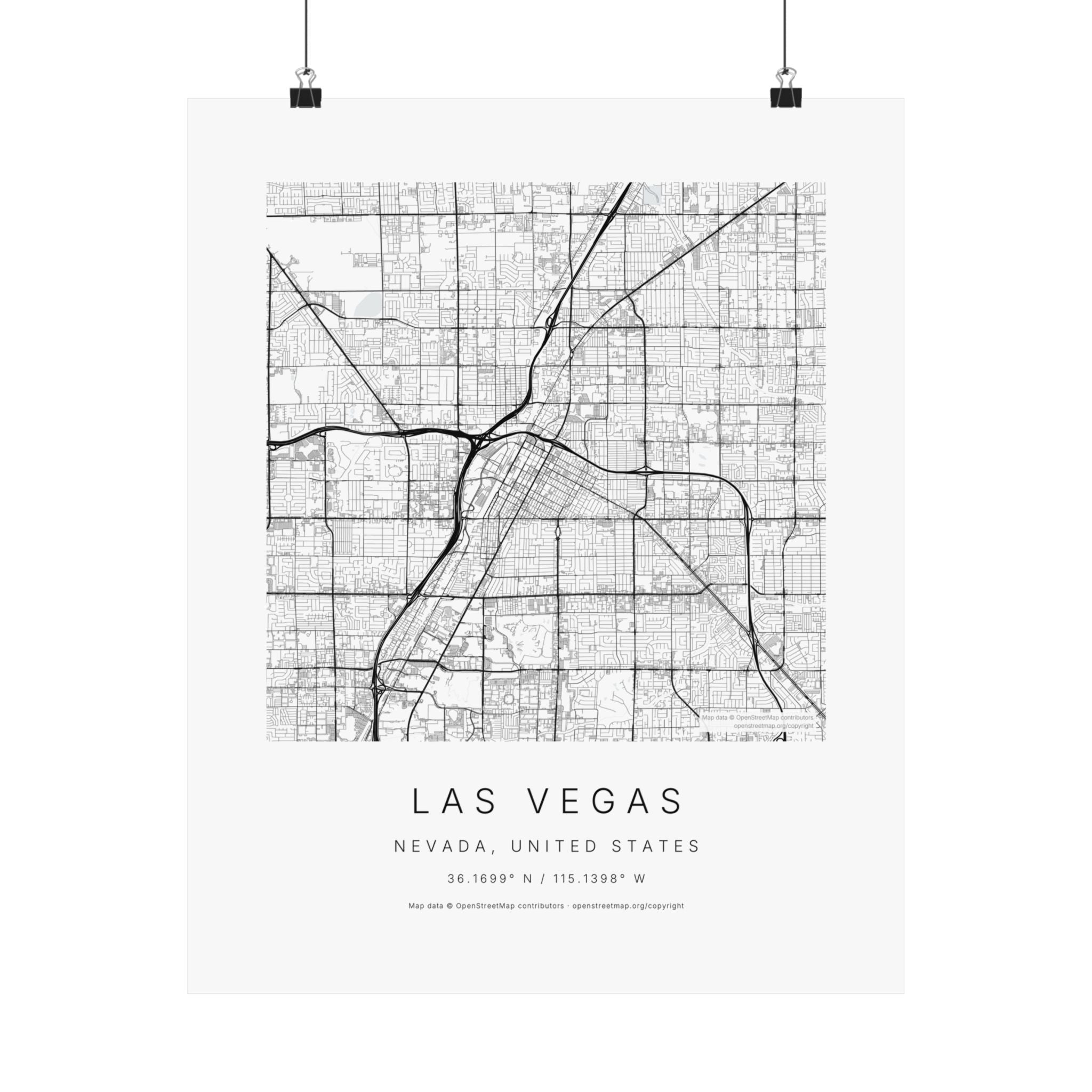 Las Vegas, Nevada City Map Print — Minimalist Street Map Wall Art