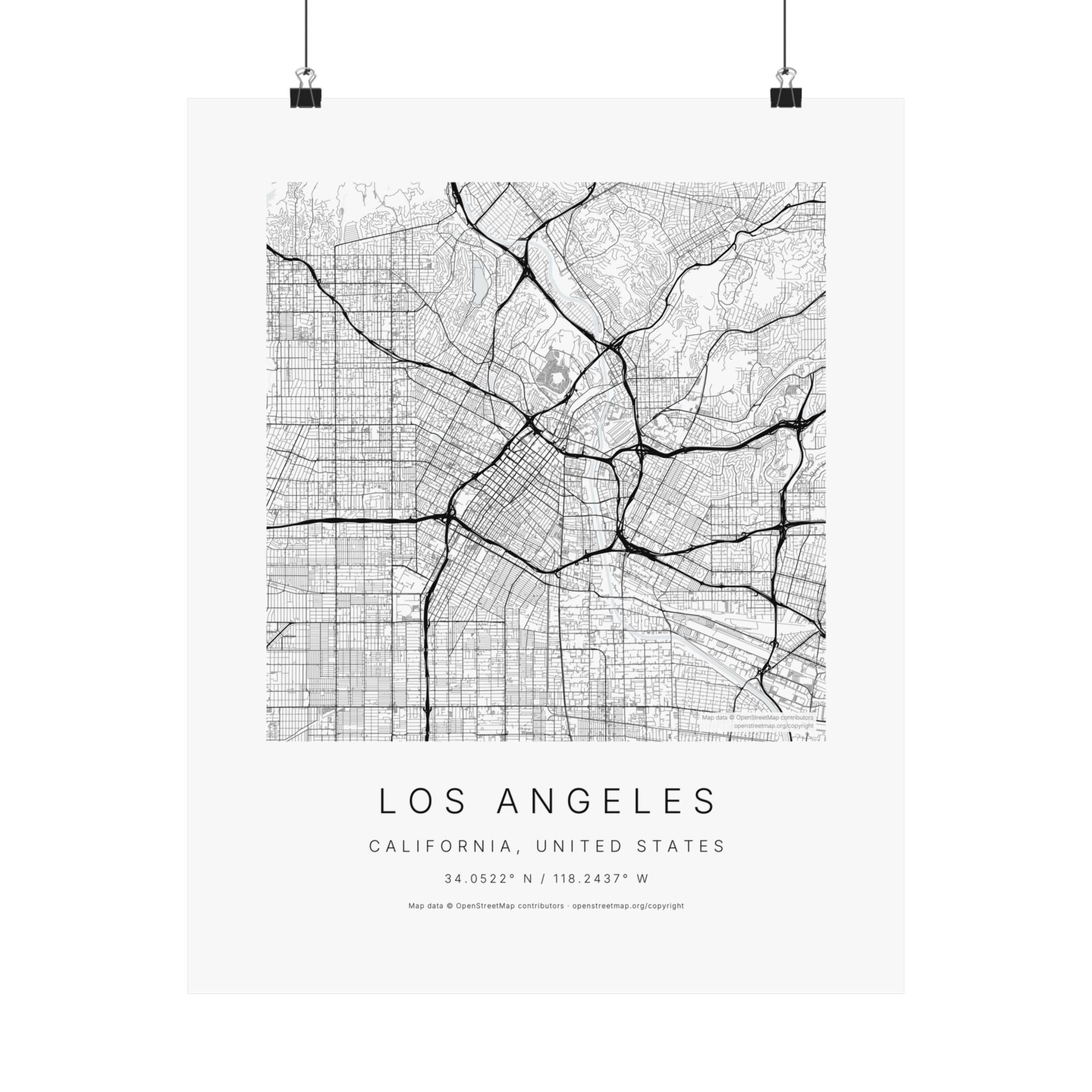 Los Angeles, California City Map Print — Minimalist Street Map Wall Art