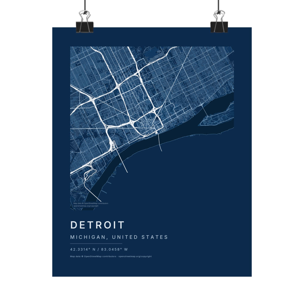 Detroit, Michigan City Map Print — Blueprint Navy Street Map Wall Art