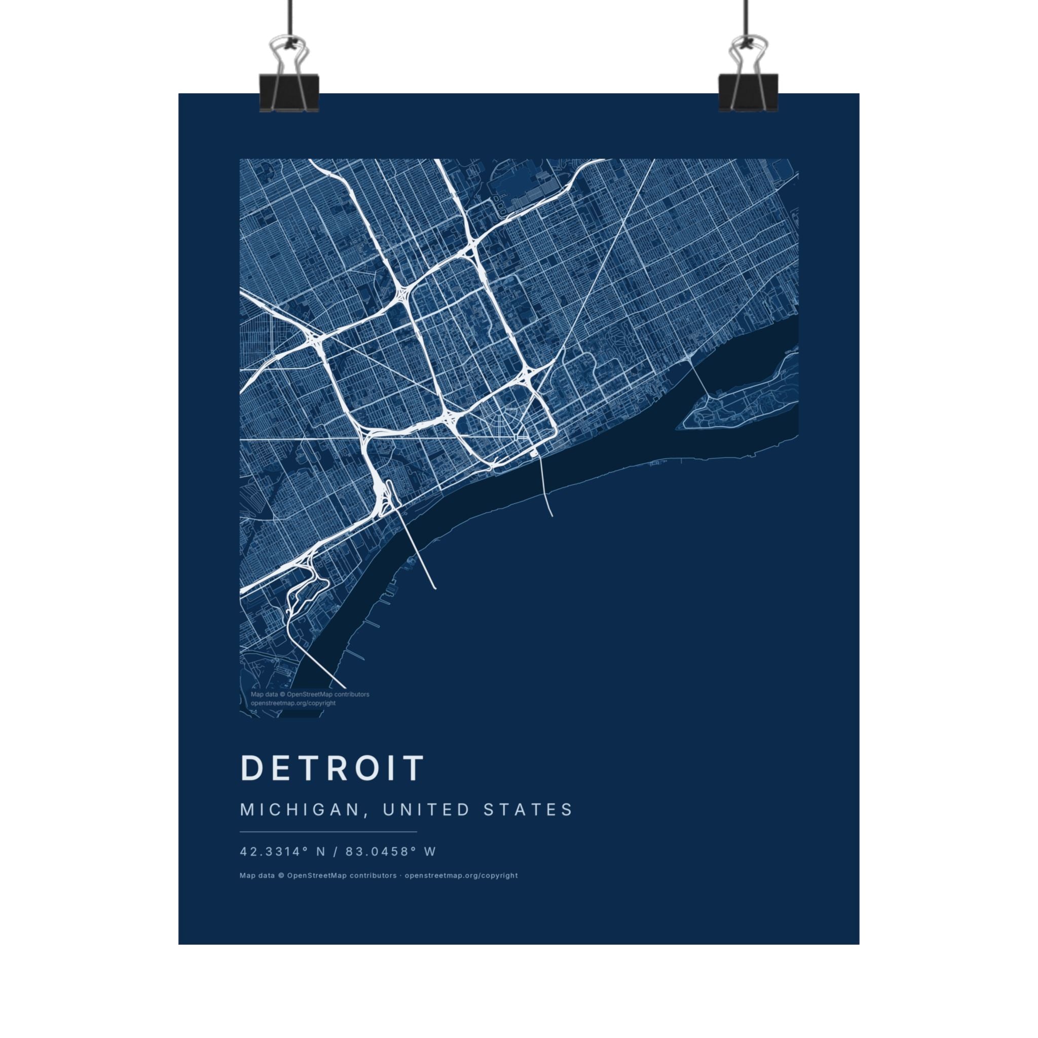 Detroit, Michigan City Map Print — Blueprint Navy Street Map Wall Art