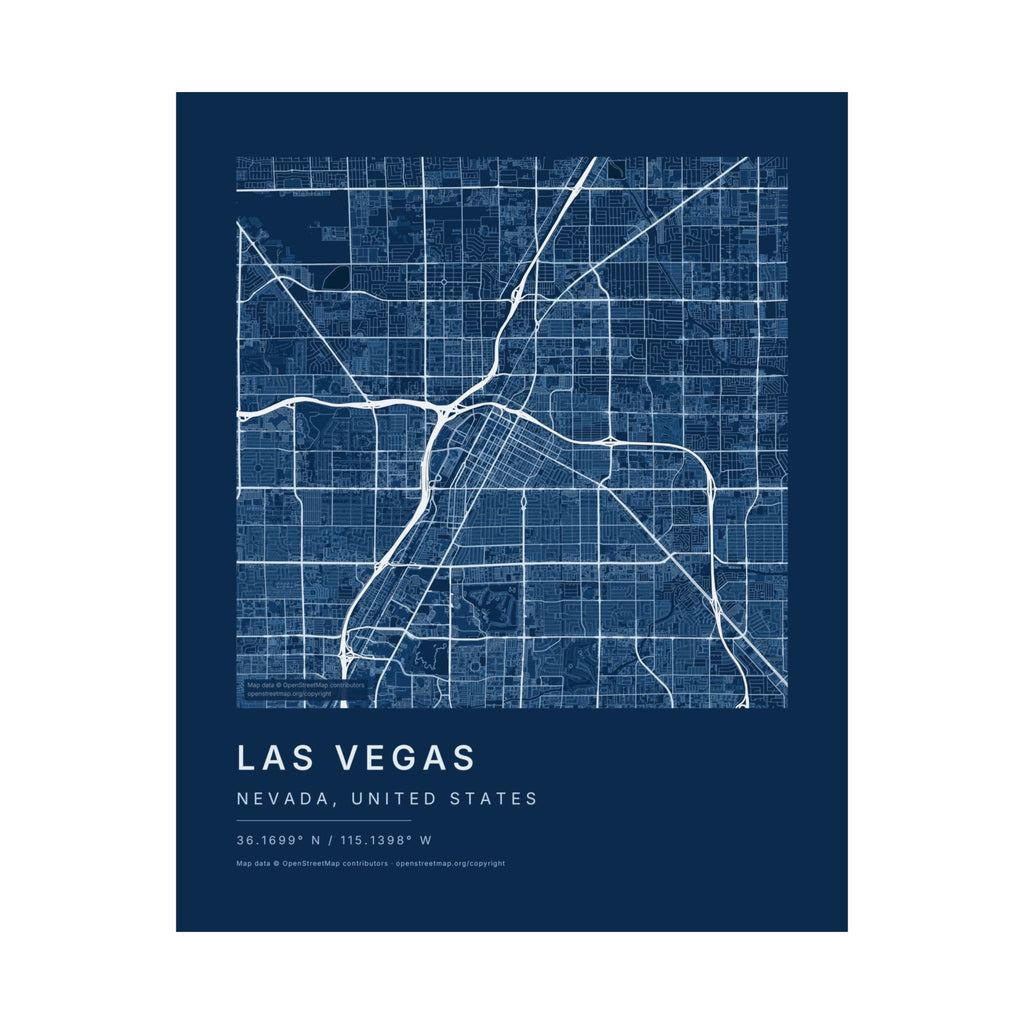 Las Vegas, Nevada City Map Print — Blueprint Navy Street Map Wall Art