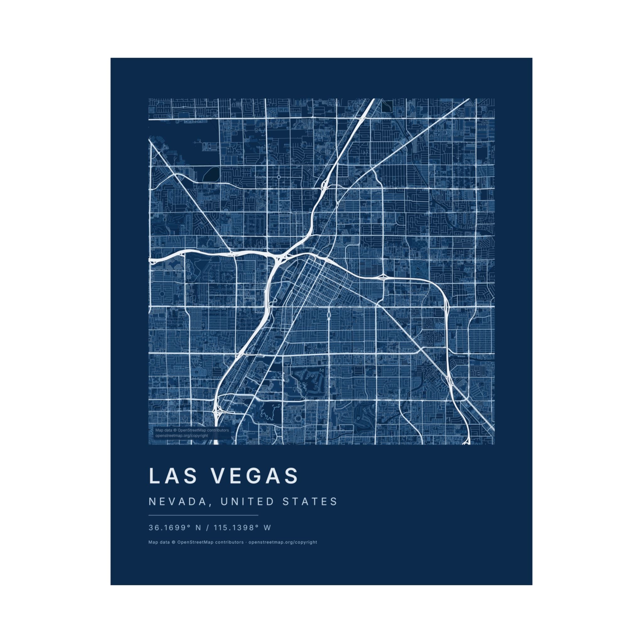 Las Vegas, Nevada City Map Print — Blueprint Navy Street Map Wall Art