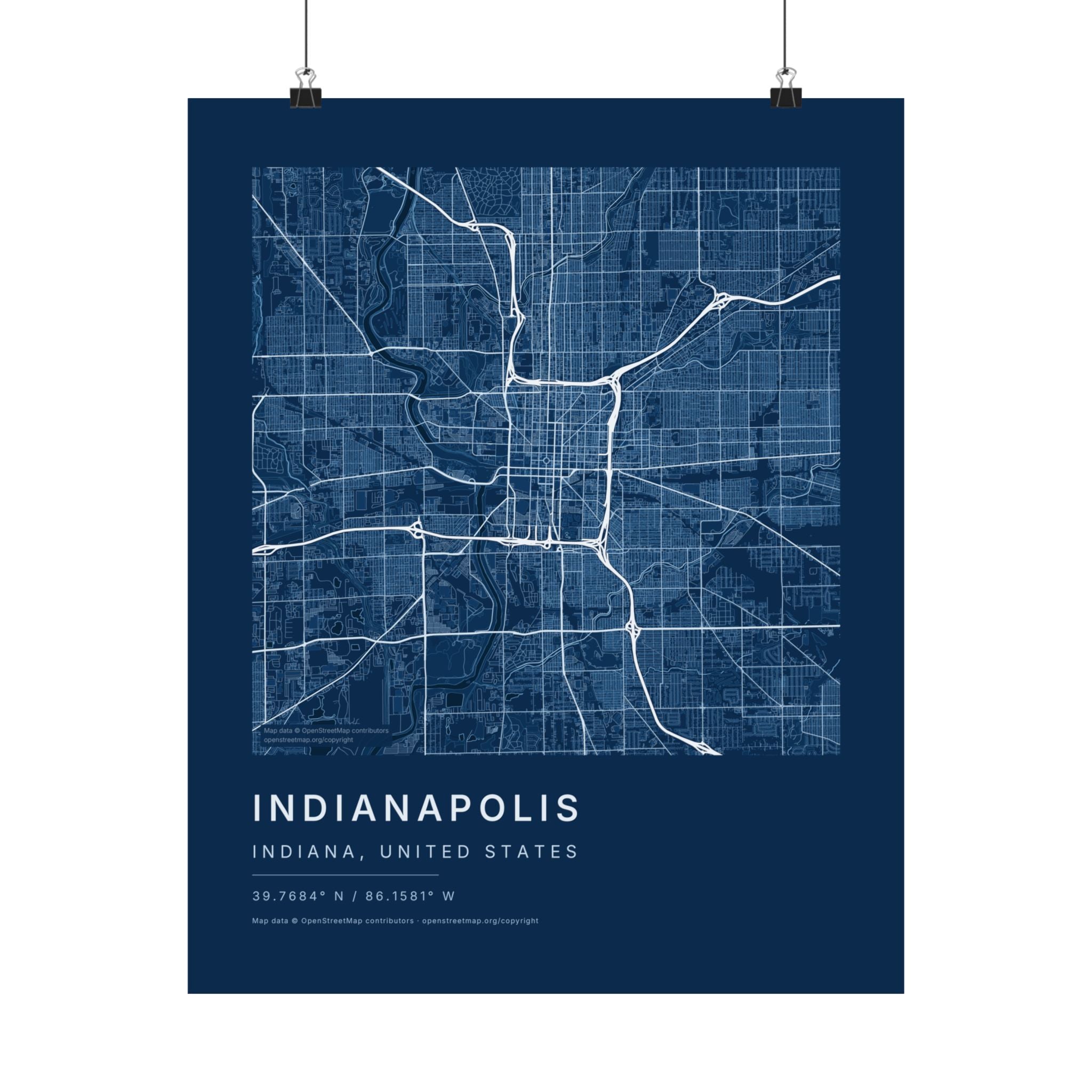 Indianapolis, Indiana City Map Print — Blueprint Navy Street Map Wall Art