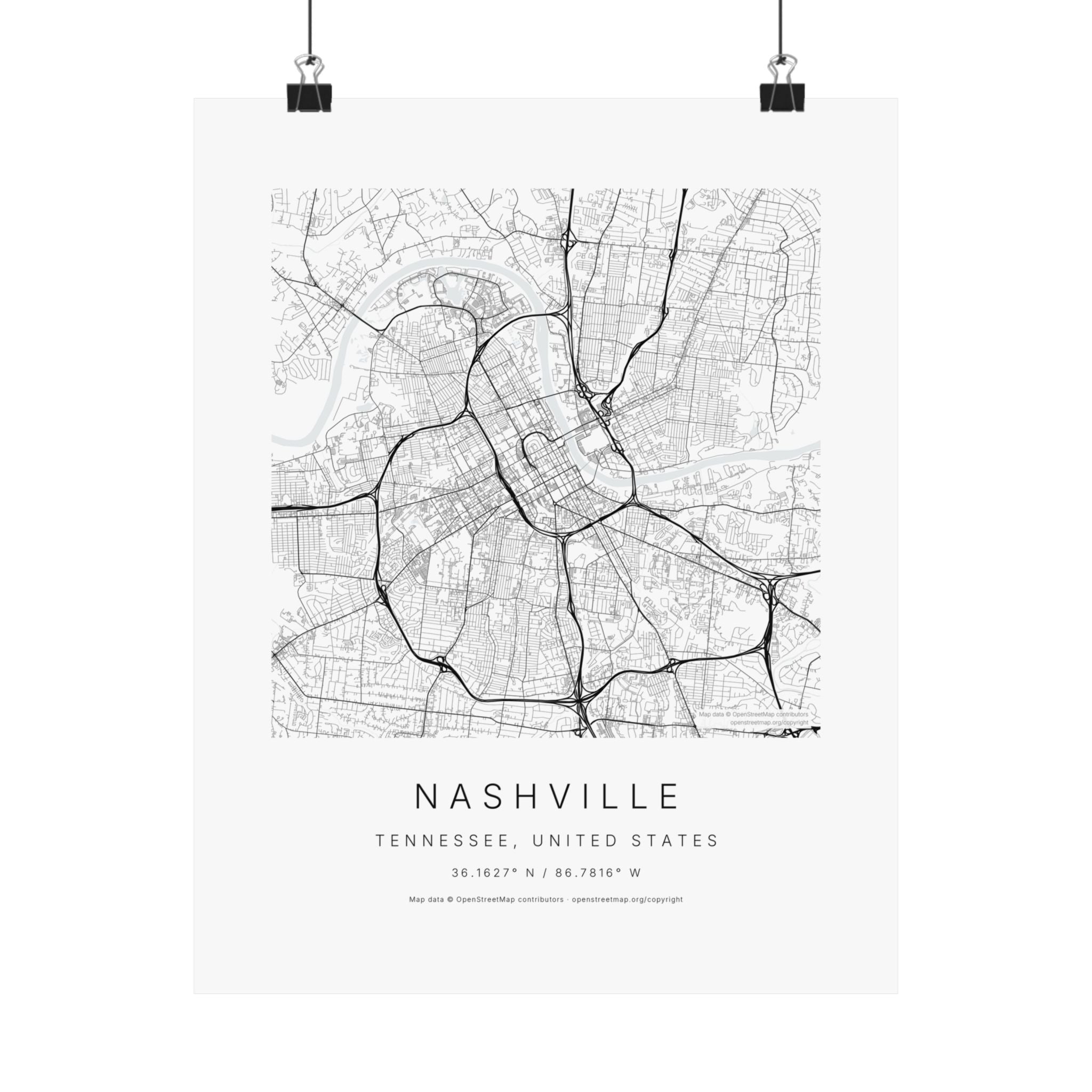 Nashville, Tennessee City Map Print — Minimalist Street Map Wall Art