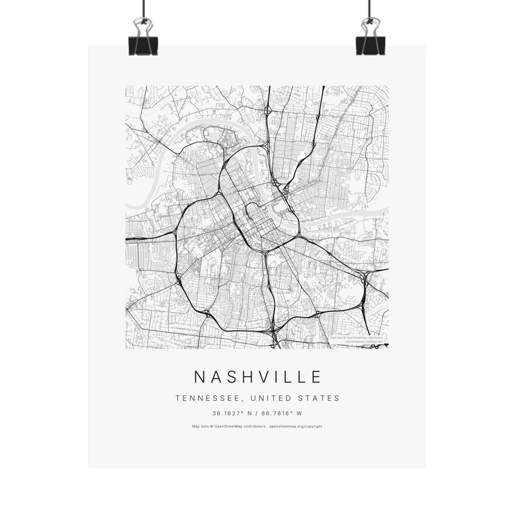 Nashville, Tennessee City Map Print — Minimalist Street Map Wall Art