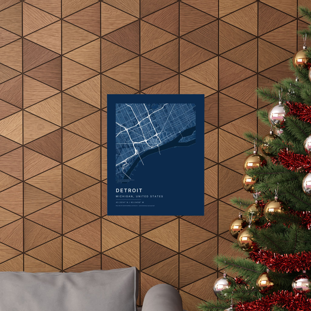 Detroit, Michigan City Map Print — Blueprint Navy Street Map Wall Art