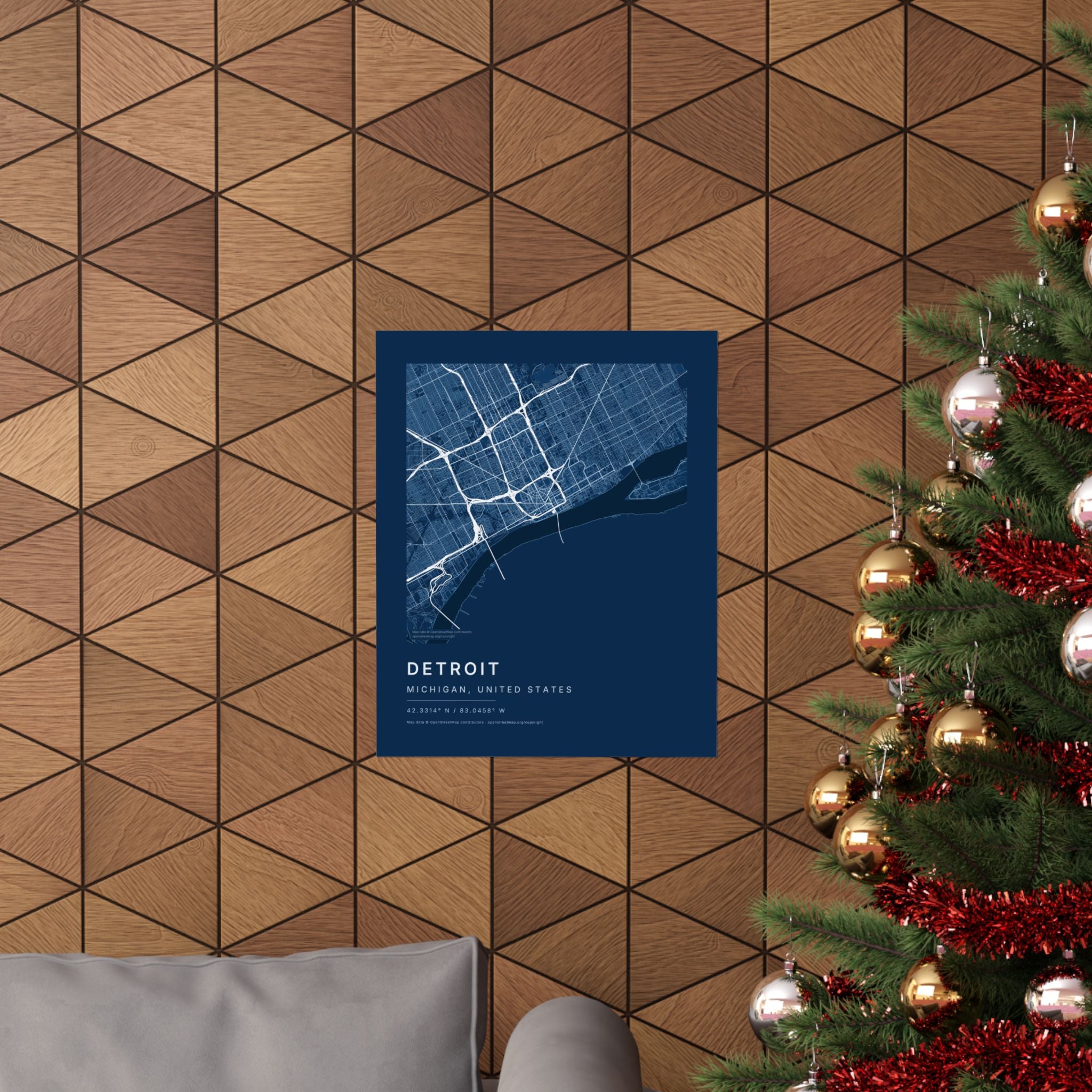 Detroit, Michigan City Map Print — Blueprint Navy Street Map Wall Art