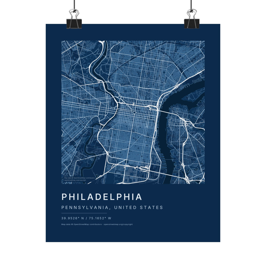 Philadelphia, Pennsylvania City Map Print — Blueprint Navy Street Map Wall Art