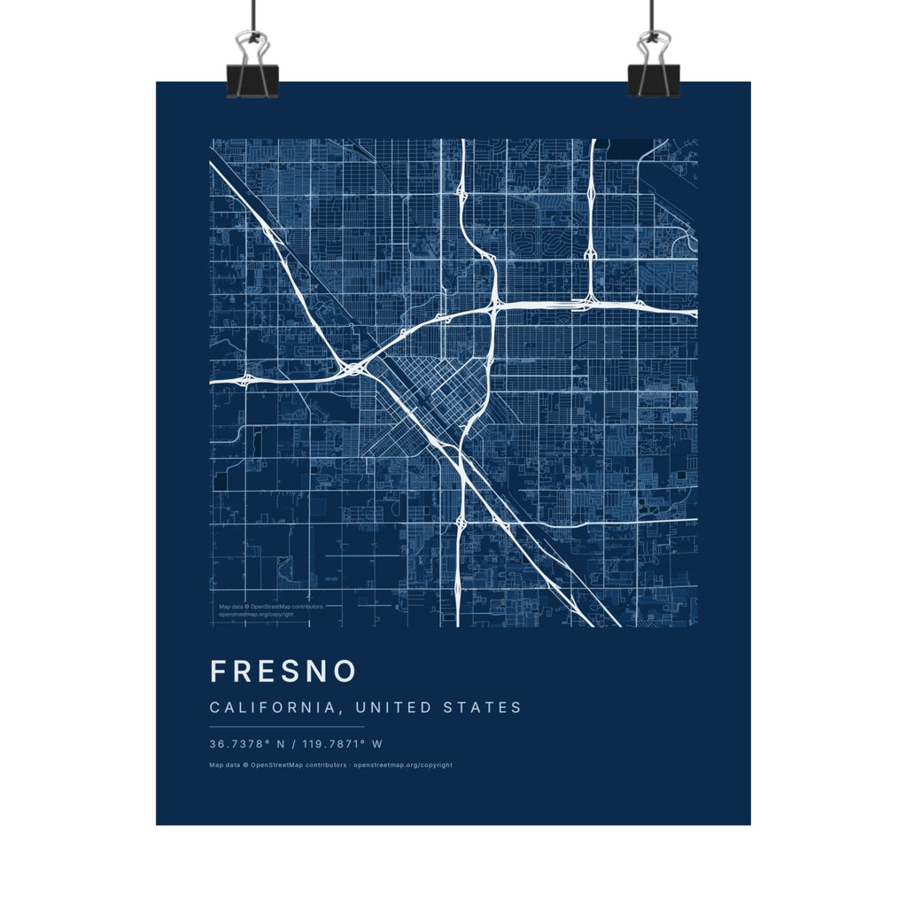 Fresno, California City Map Print — Blueprint Navy Street Map Wall Art