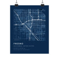 Fresno, California City Map Print — Blueprint Navy Street Map Wall Art