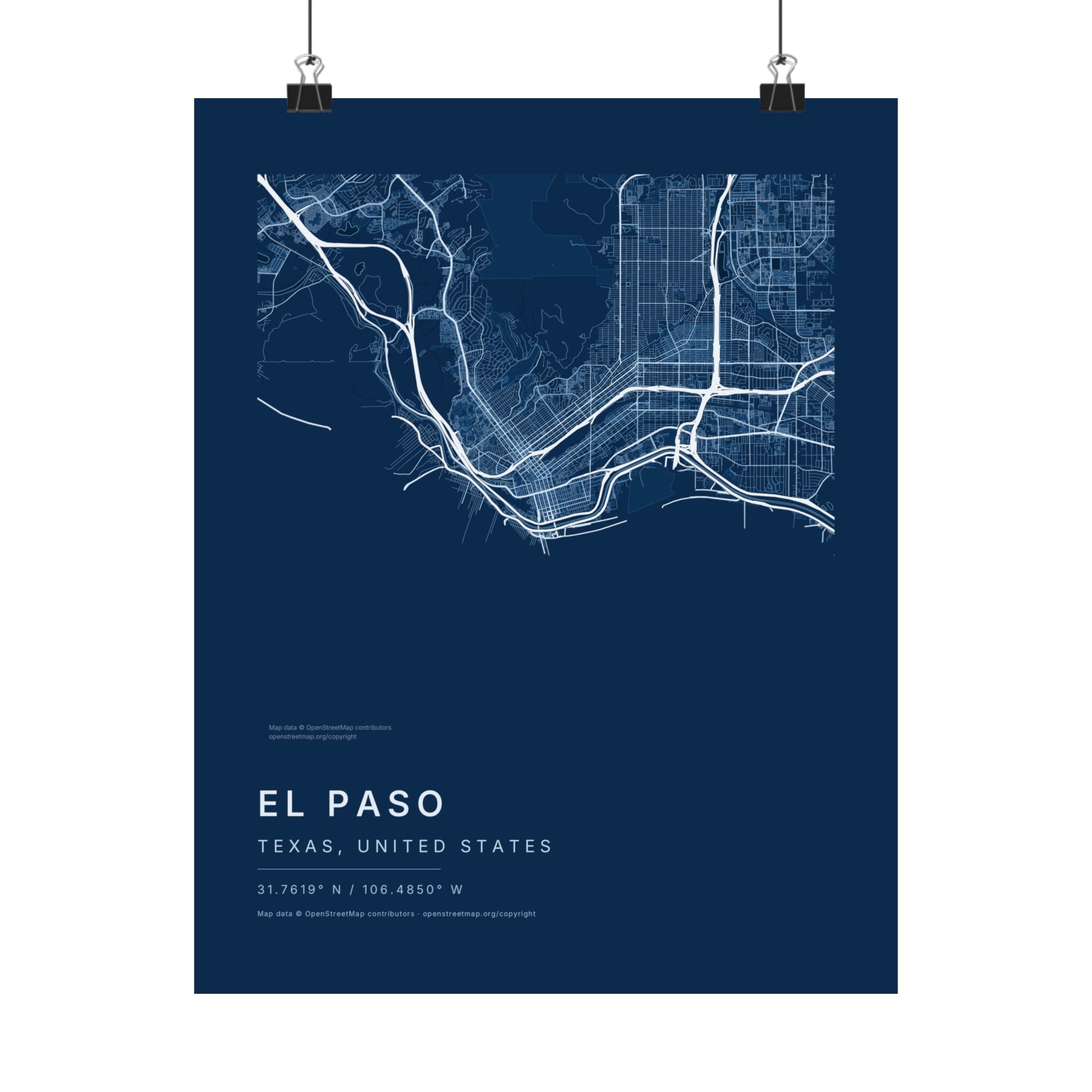 El Paso, Texas City Map Print — Blueprint Navy Street Map Wall Art